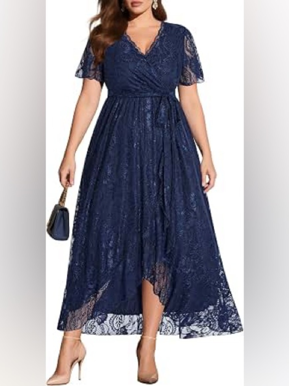 plus-size navy blue floral lace cocktail dress